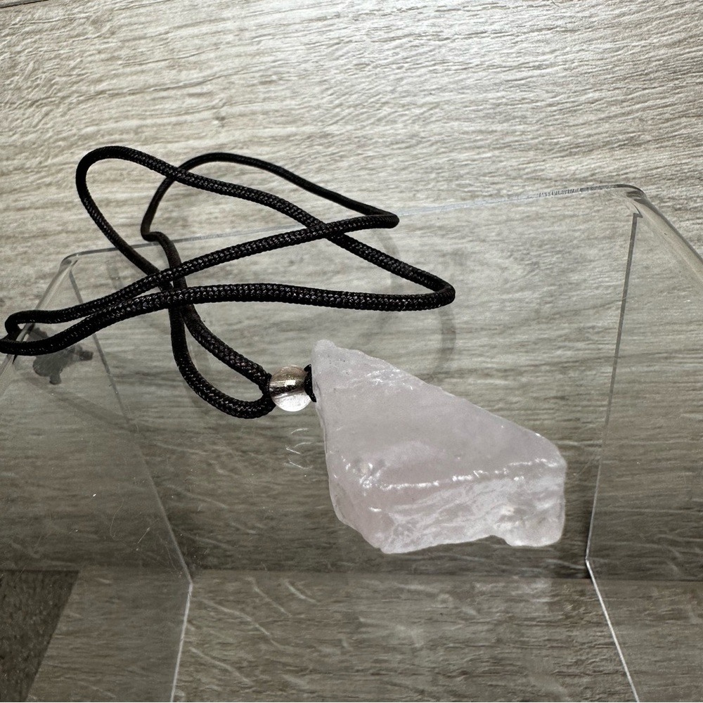 - Raw Natural Rough Rose Quartz Crystal Necklace